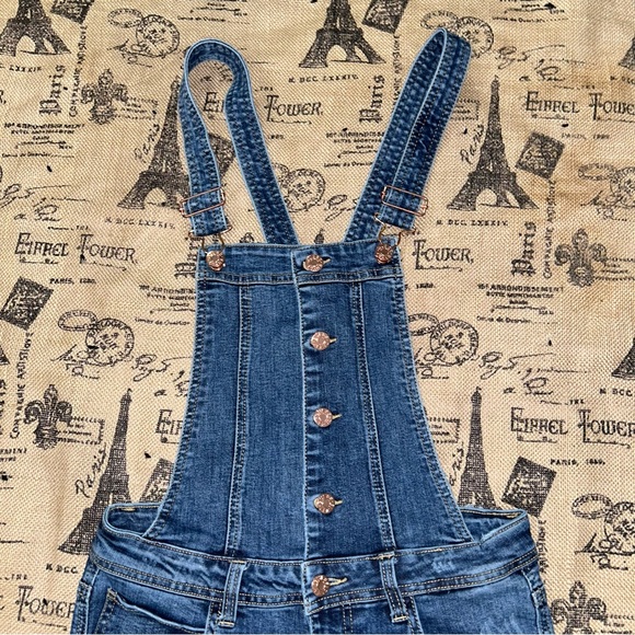 Guess Aviana Blue Wash Real Denim Distressed Skinny Overalls Size 28 - Picture 3 of 12